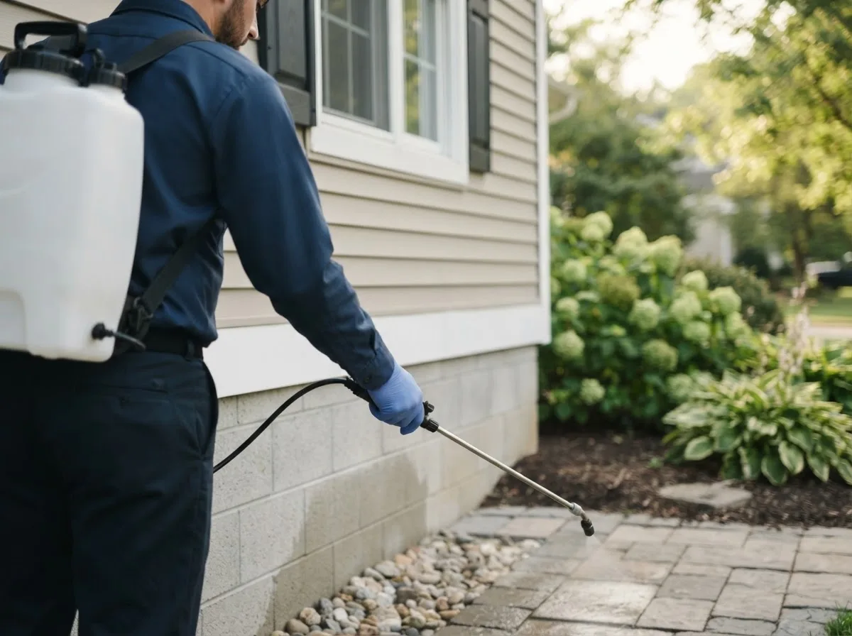 Pest control technician inspecting a home in Brandon, IA